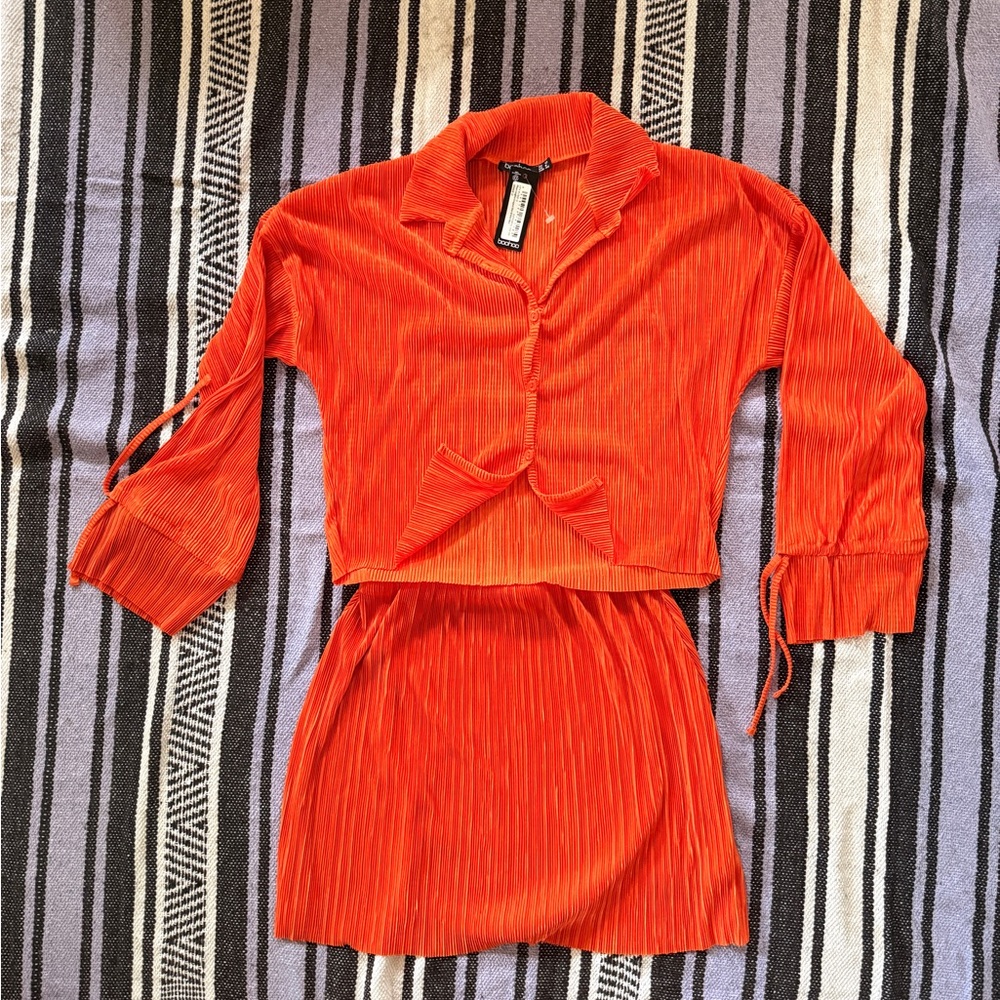 Boohoo Bright Orange Ribbed Set